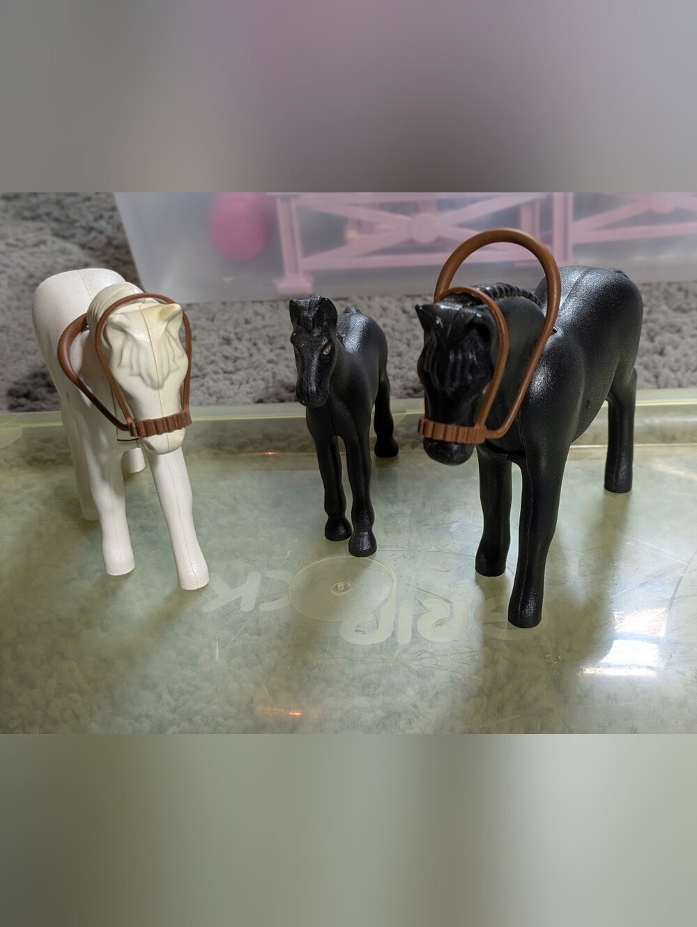 Vintage LEGO Belville 3 Horses Foal Bridles Saddle Pink Container 6193 6194